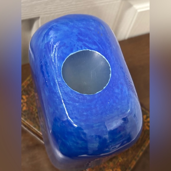 Teleflora Iridescent Glass Blue Turquoise Aqua Rectangular Vase 9” - Picture 4 of 7